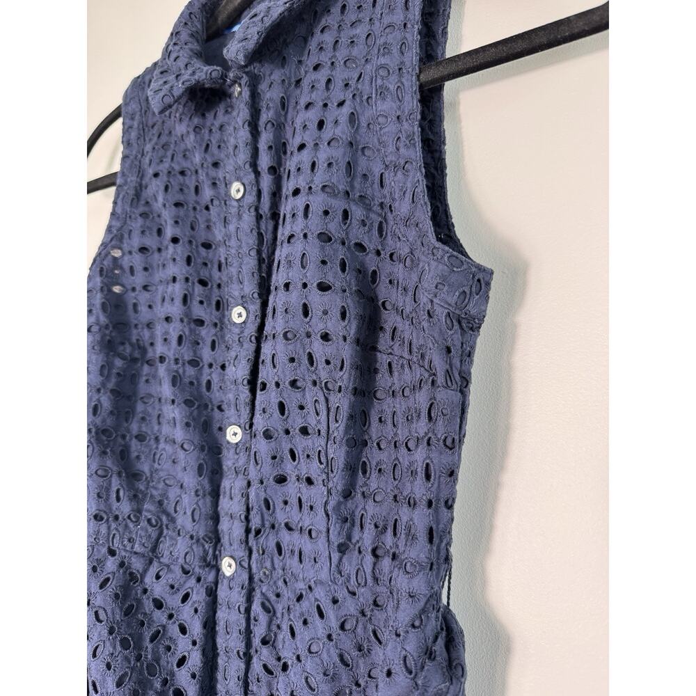 Boden Navy Eyelet Sleeveless Collared Button Belted Modest Preppy US 2R Knee - Picture 6 of 9
